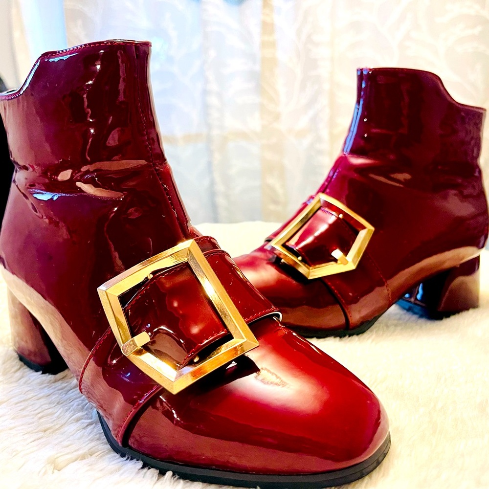 Red Ankle Booties Block Heel Zip Boots Euro 38 US size 7